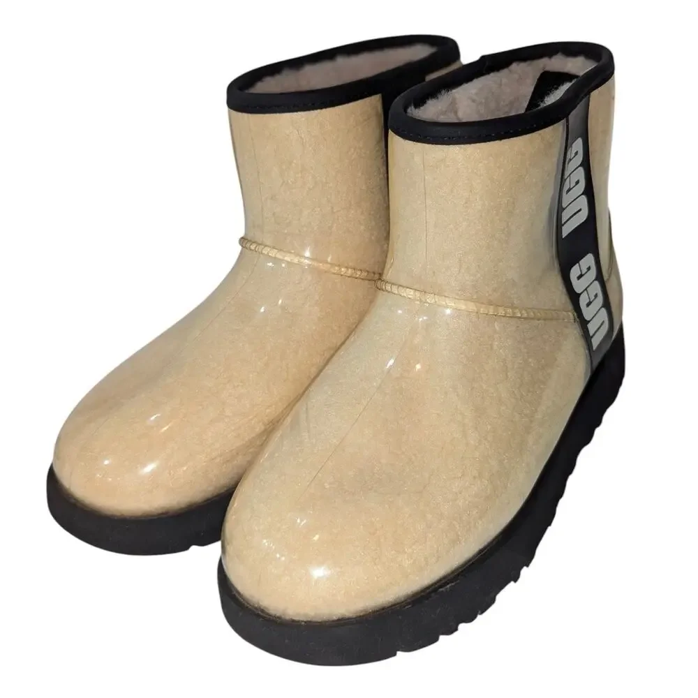 Ugg Classic Mini Clear Natural /Black Women’s Waterproof Rain Boots US 8 Good